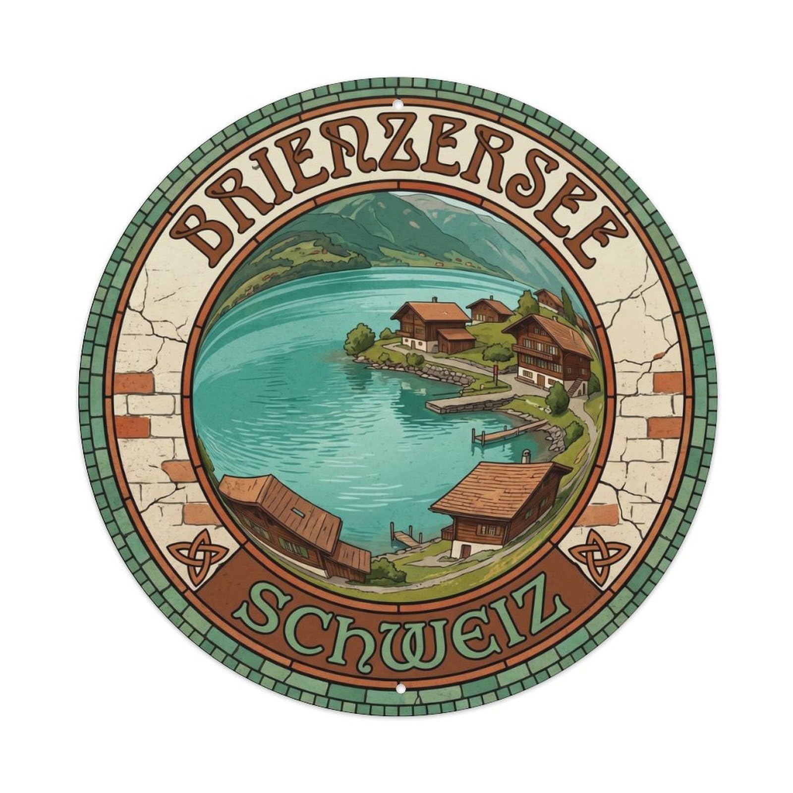 Cmhok Vintage Style-8 Vintage Travel Brienz Lake Artwork Metal Tin Sign Plaque Wall Decor For Cafe, Club, Garden Round Metal Poster 8X8inch
