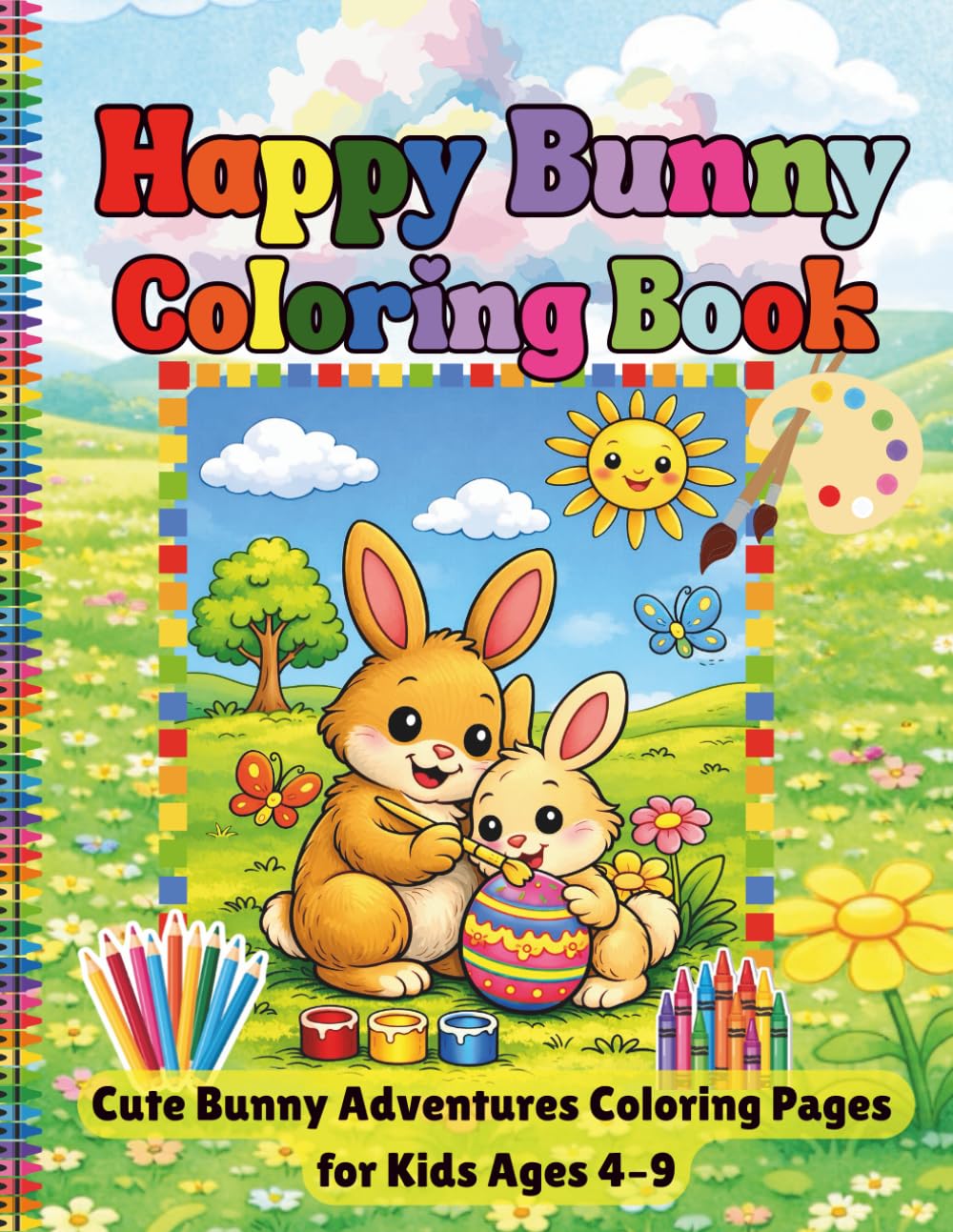Happy Bunny Coloring Book: Cute Bunny Adventures Coloring Pages for Kids Ages 4-9