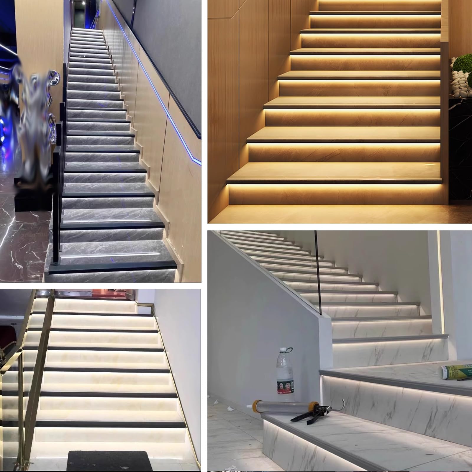 LED-Aluminium-Streifen, Treppenbeleuchtung, 10 mm Profil für Fliesenmontage, 20 Stück, 187 cm – verbessern Sicherheit und Atmosphäre mit hellen LED-Kanälen