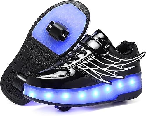 LED Roller Skate Shoes for Kids Boys Girls Light Up Roller Sneakers with Detachable Wheels Rechargeable Flashing Wheeled Shoes