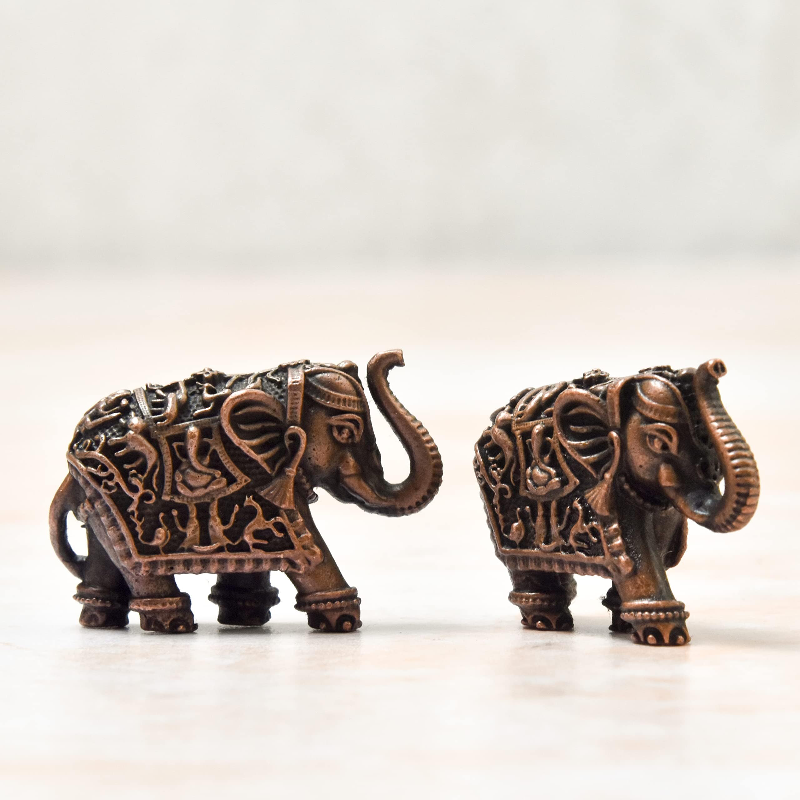 1 inch Small, Handmade Copper Elephant Set, 90 Grams Pair Weight, Patina Antique Finish, Pack of 2 Piece