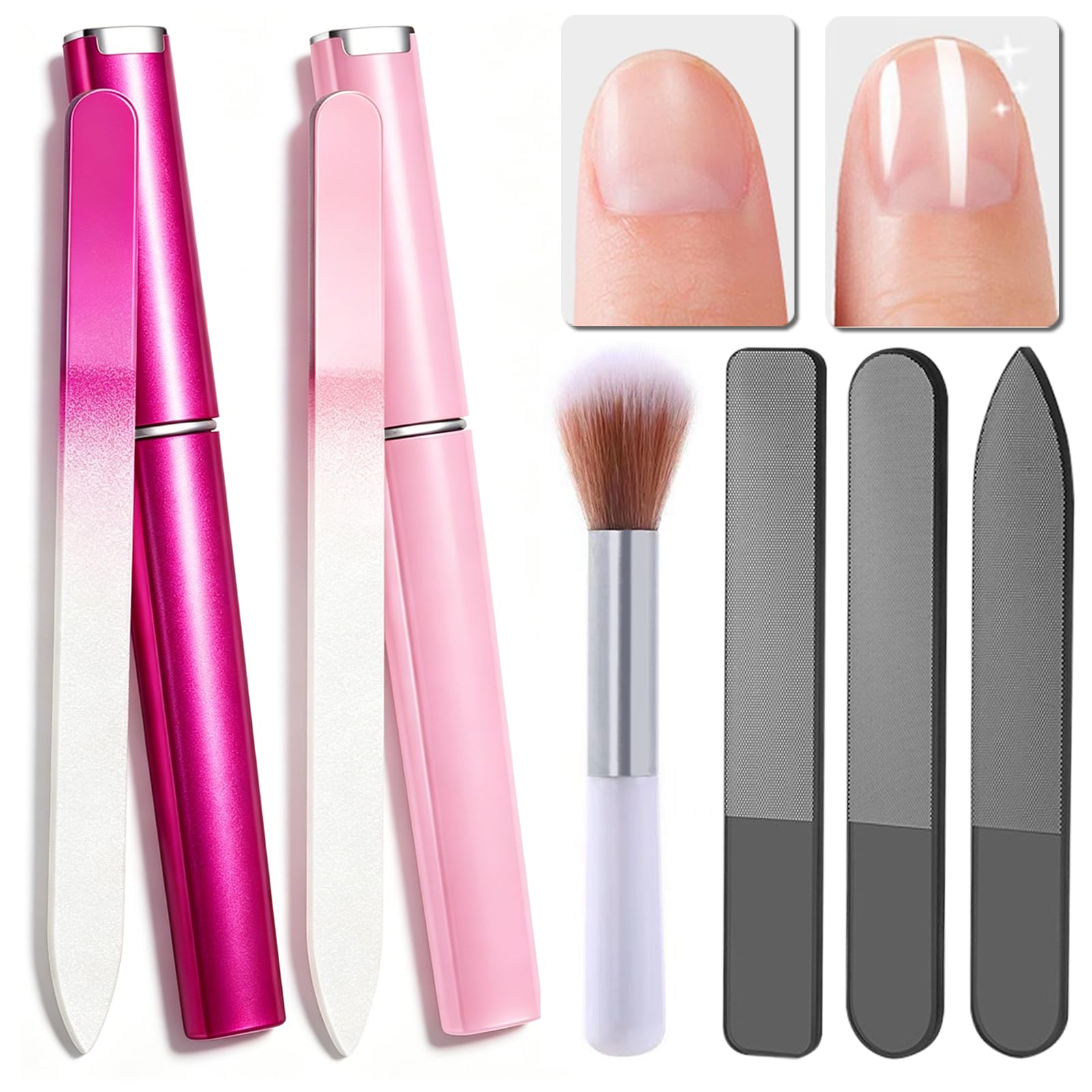 Glass Nail File and Buffer Kit, Nano Glass with Case for Natural Nails