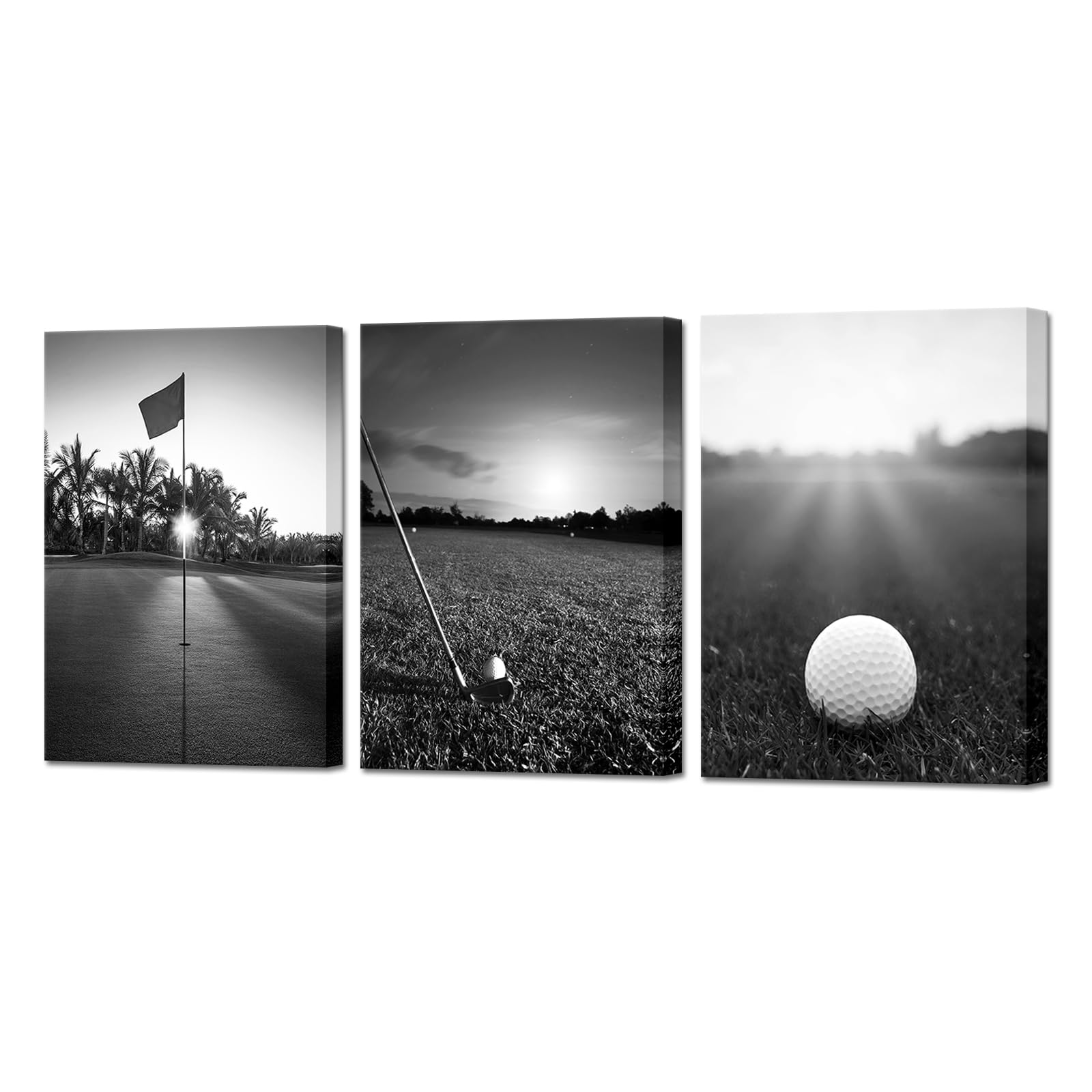 Artmyharbor Golf Canvas Wall Art for Living Room Decor Black White Golf Course Sport Picture Golfing Office Wall Decor
