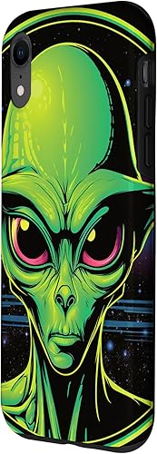 Vista 17 de iPhone 15 Pro Max Cute Green Alien Head UFO Space Face Alien Case