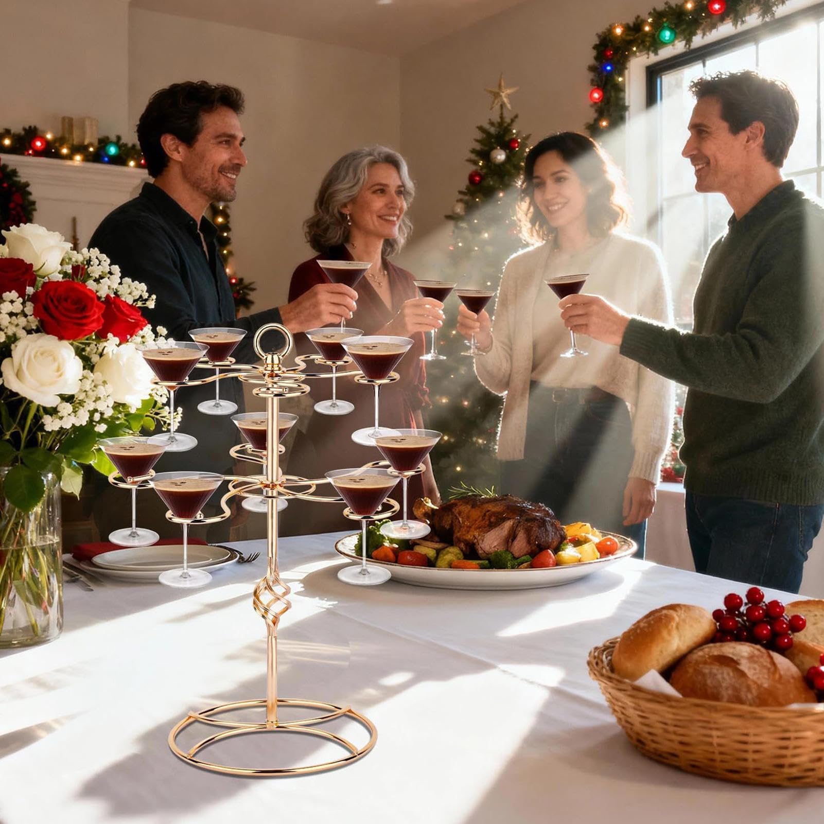 Genérico Supporto ad albero per cocktail, espositore per bevande, 2 livelli, 10 posizioni, per bar, ristorante, cucina, casa, feste, salone, sala da pranzo, matrimonio