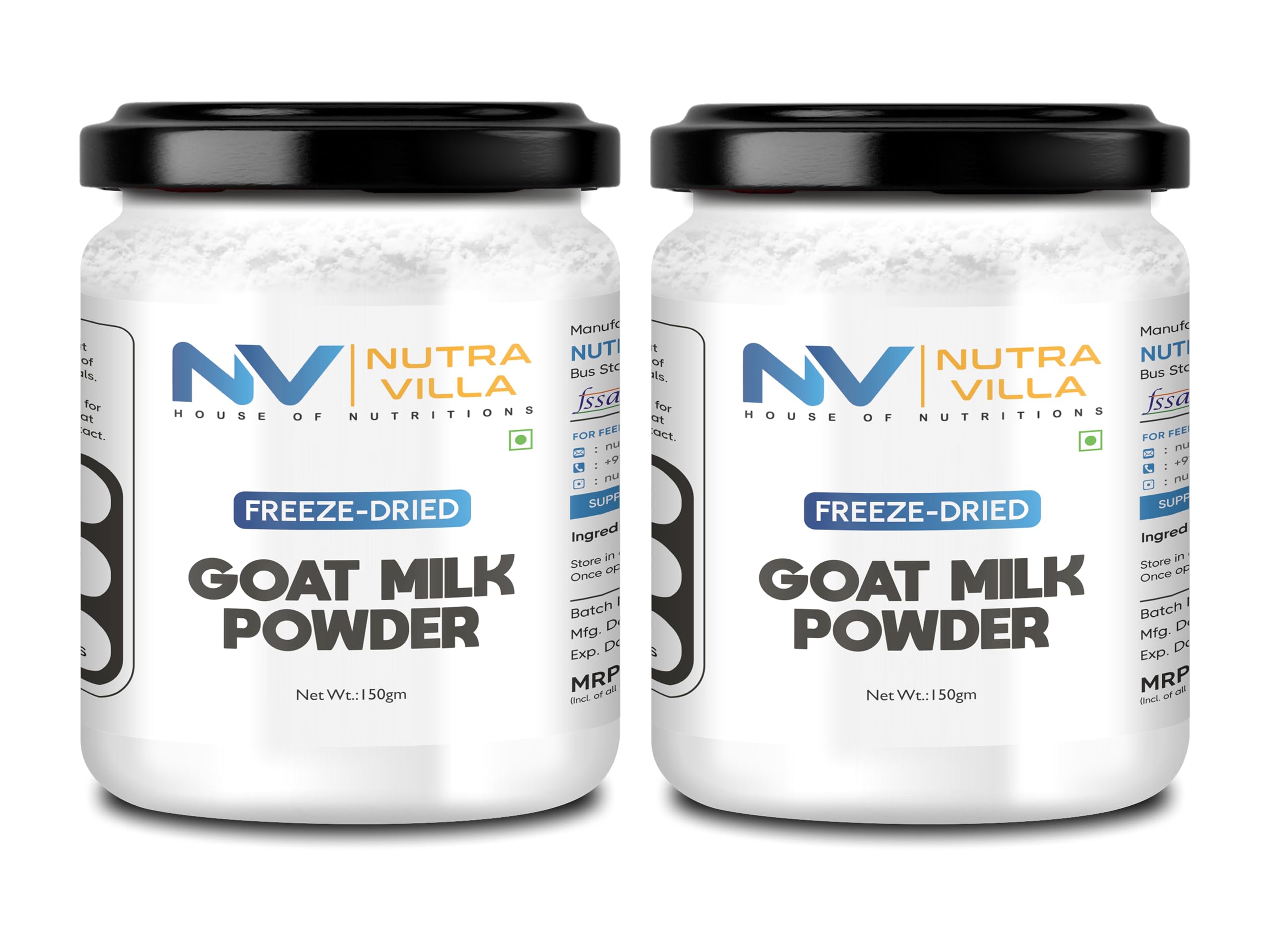 Nutravilla Natural Goat Milk Powder Freeze Dried Organic Grass Fed Goat Milk Powder Gluten Free, Non Gmo, No Additives | 2 Jars Of 150 Grams Each