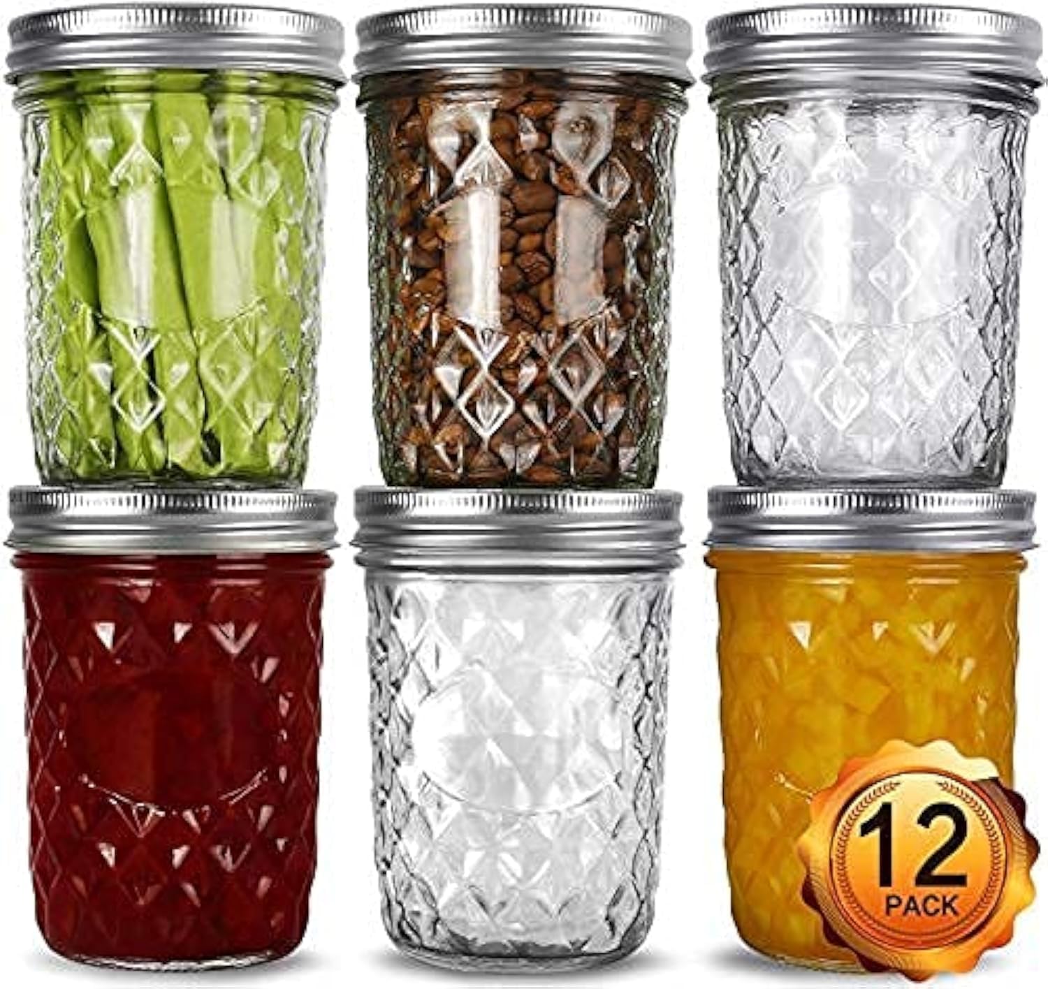 VERONES Wide Mouth Mason Jars 16oz, 12 Pack 16 oz Wide Mouth Mason Jars with Lids and Bands, Ideal for Jam, Honey, Wedding Favors, Shower Favors 12pack