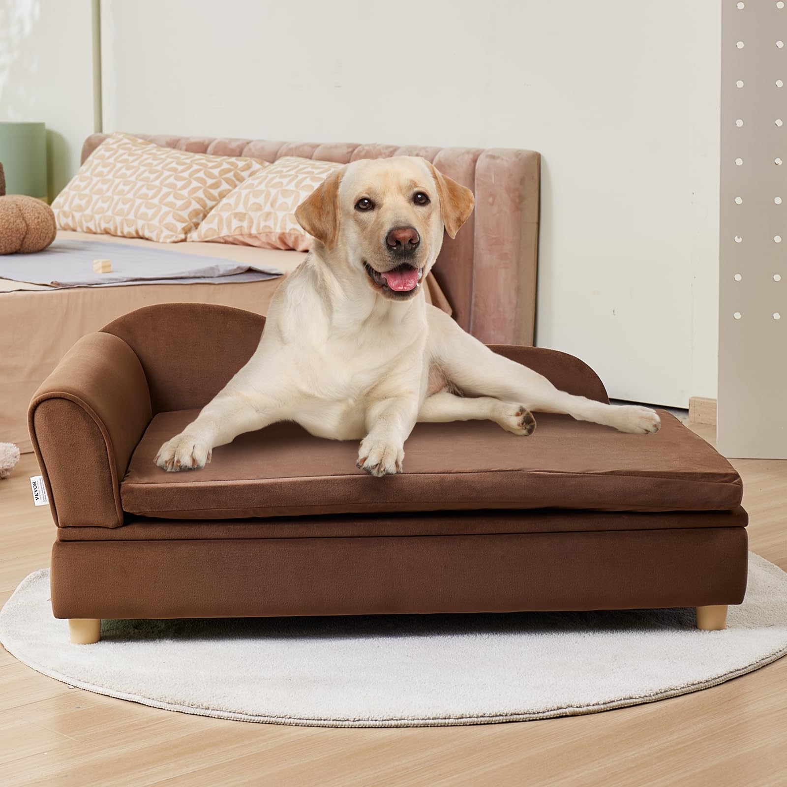 VEVOR Sofá para Mascotas, Sofá para Perros y Gatos de Gran Tamaño, Sofá Cama Suave y Aterciopelado para Perros, Sofá para Gatos con Carga de 50 kg, Marrón Oscuro, 910 x 585 x 415 mm, 10,2 kg de Peso