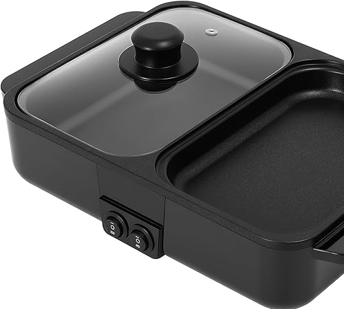 Miniatura 2 de Olla caliente 2 en 1 con parrilla, olla caliente eléctrica de 1200 W, sin humo, sartén antiadherente portátil para hornear, olla y plancha, control