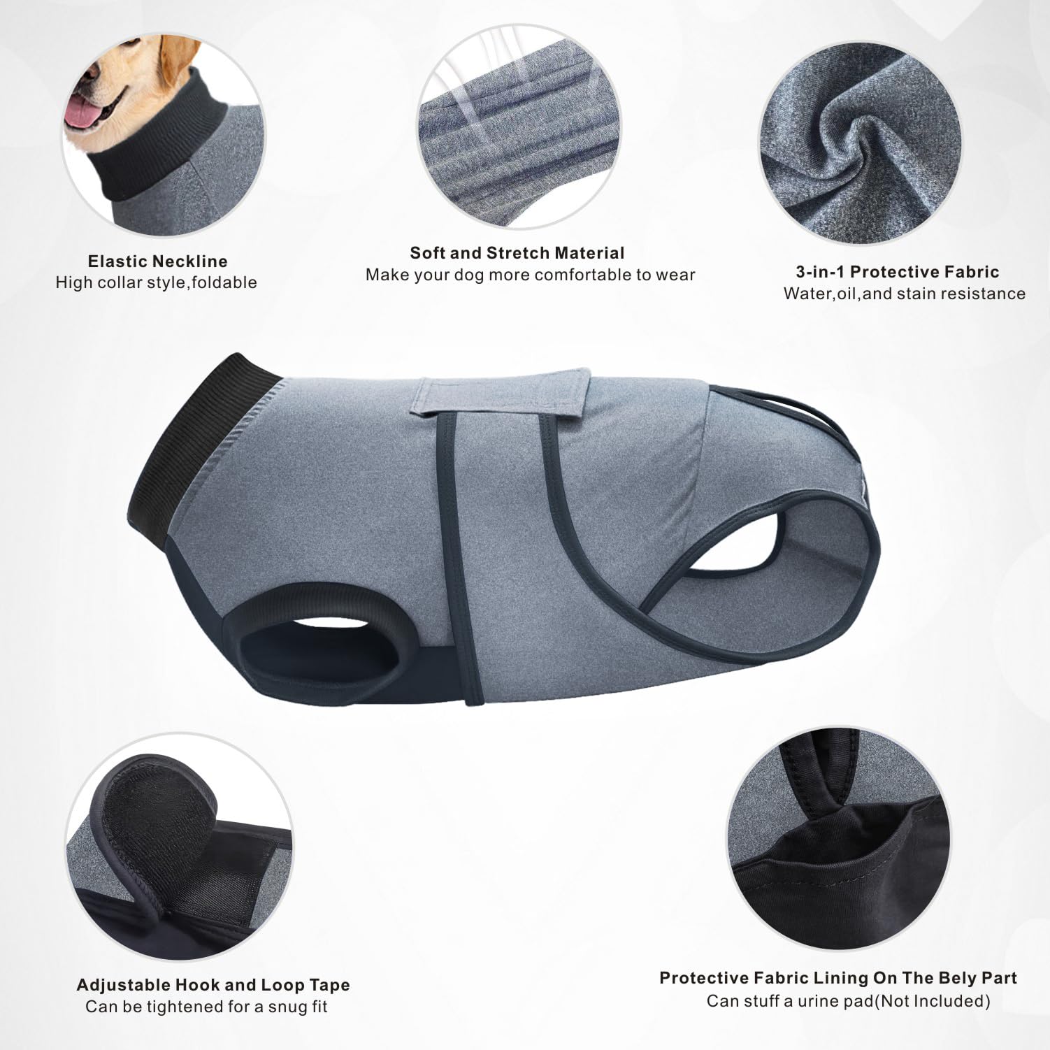 Traje Recuperación Cirugía para Perros, Body Post Quirurgico Perro Trajes Onesie Mascotas Pijamas para Cuidado Postoperatorio Ropa Quirúrgica para Perros (Gris, L)