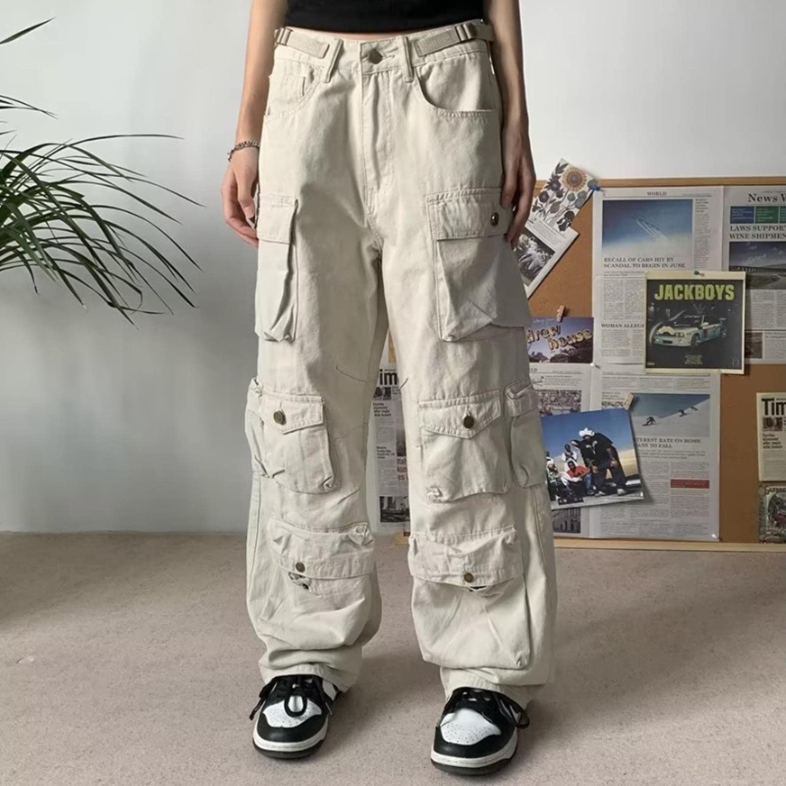 Y2K bojówki spodnie z wieloma kieszeniami kombinezony męskie harajuku na co dzień damskie luźne spodnie oversize proste spodnie mopa wiosna jesień