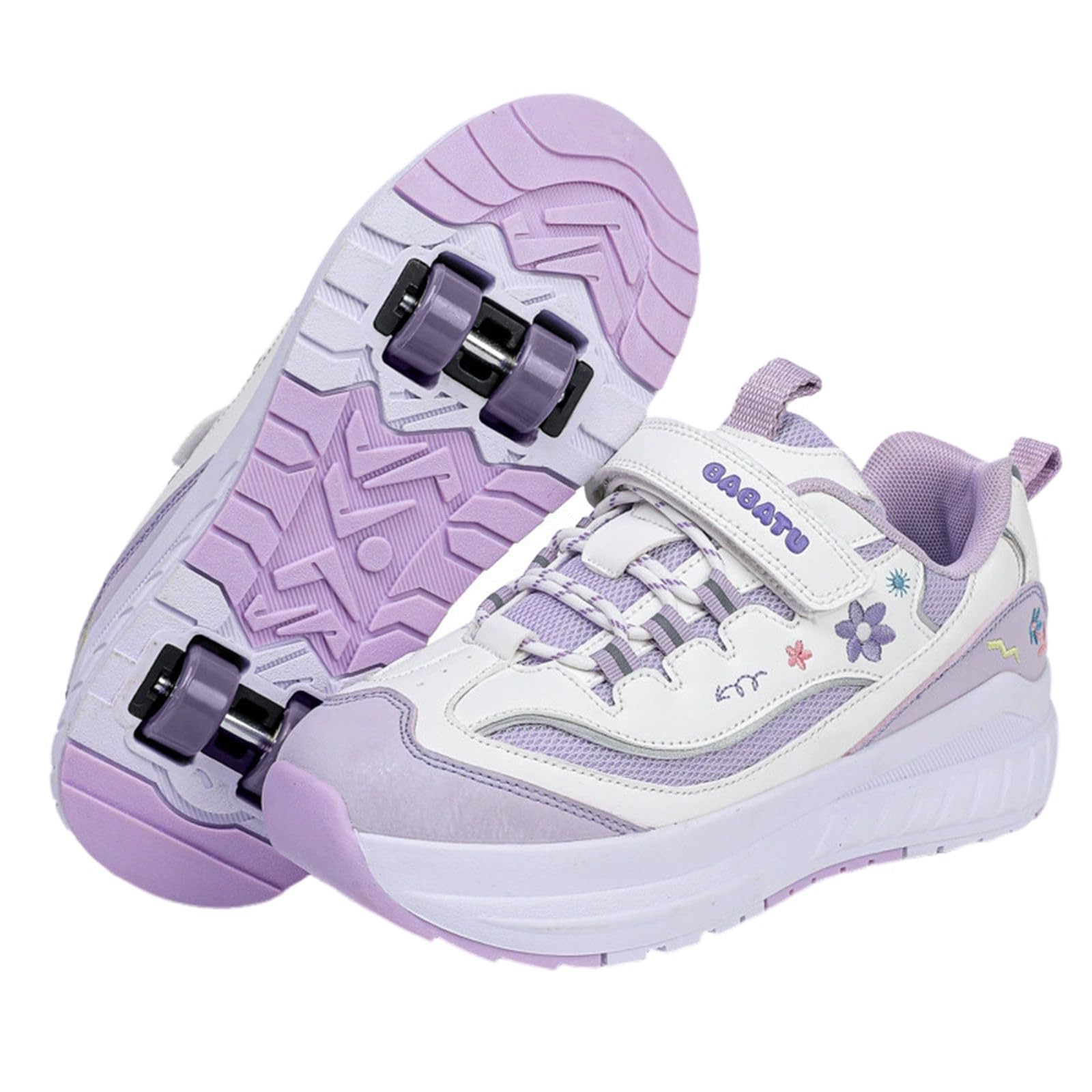 Surwin Zapatillas con Ruedas Niña, Flor Bordado Zapatos de Niños con Ruedas Zapatillas de Skateboard Zapatos de Skate Roller Skate Shoes Sneakers Moda, Regalo de Cumpleaños