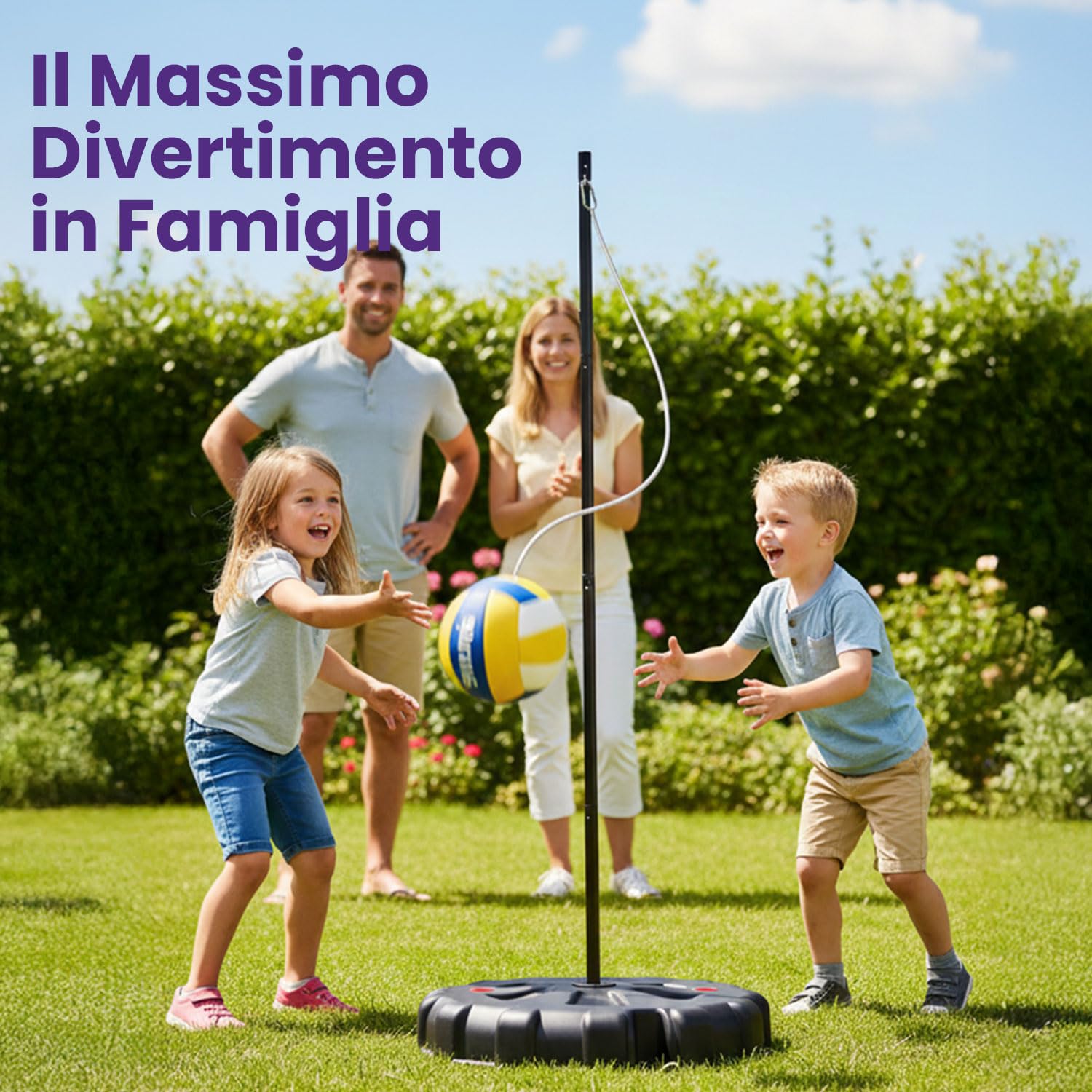 Hurtle Gioco di Tetherball con Palla e Corda, Base Pesante e Palo Regolabile 1,2–2,7 m, Gioco da Esterno Bambini, Giochi Adolescenti per Prato, Patio e Giochi per Bambini all’Aperto