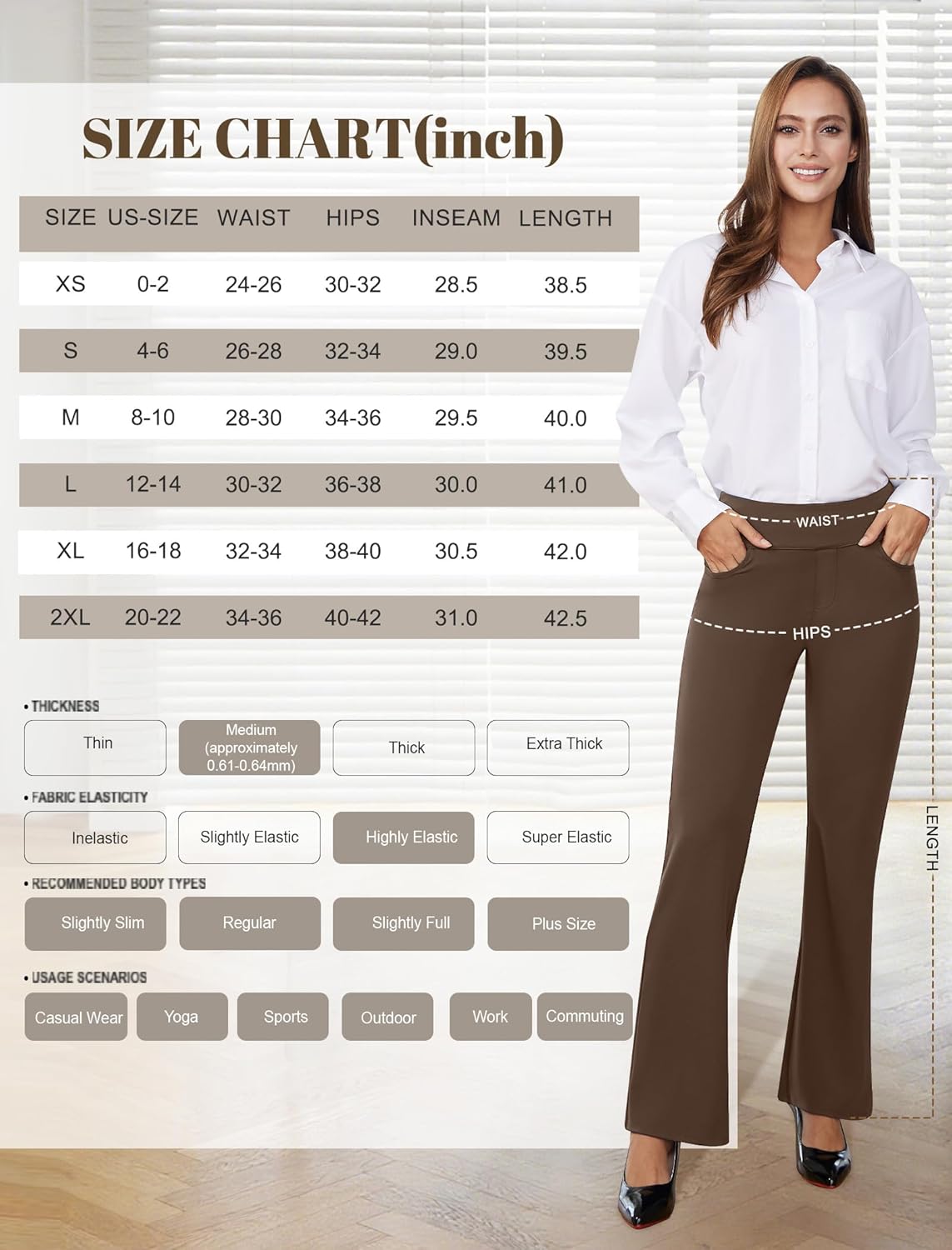 Womens Dress Pants Stretchy Work Pants Business Casual Slacks with 4 Pockets Pull On Office Trousers - Image 6