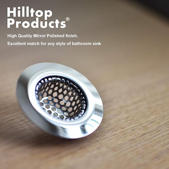 2 Pack - 2.125 Top / 1 Basket- Sink Strainer Bathroom, Utility, Slop, Laundry, RV and Lavatory Sink Drain Strainer Hair Catcher. 1/8 Holes. Stainless Steel