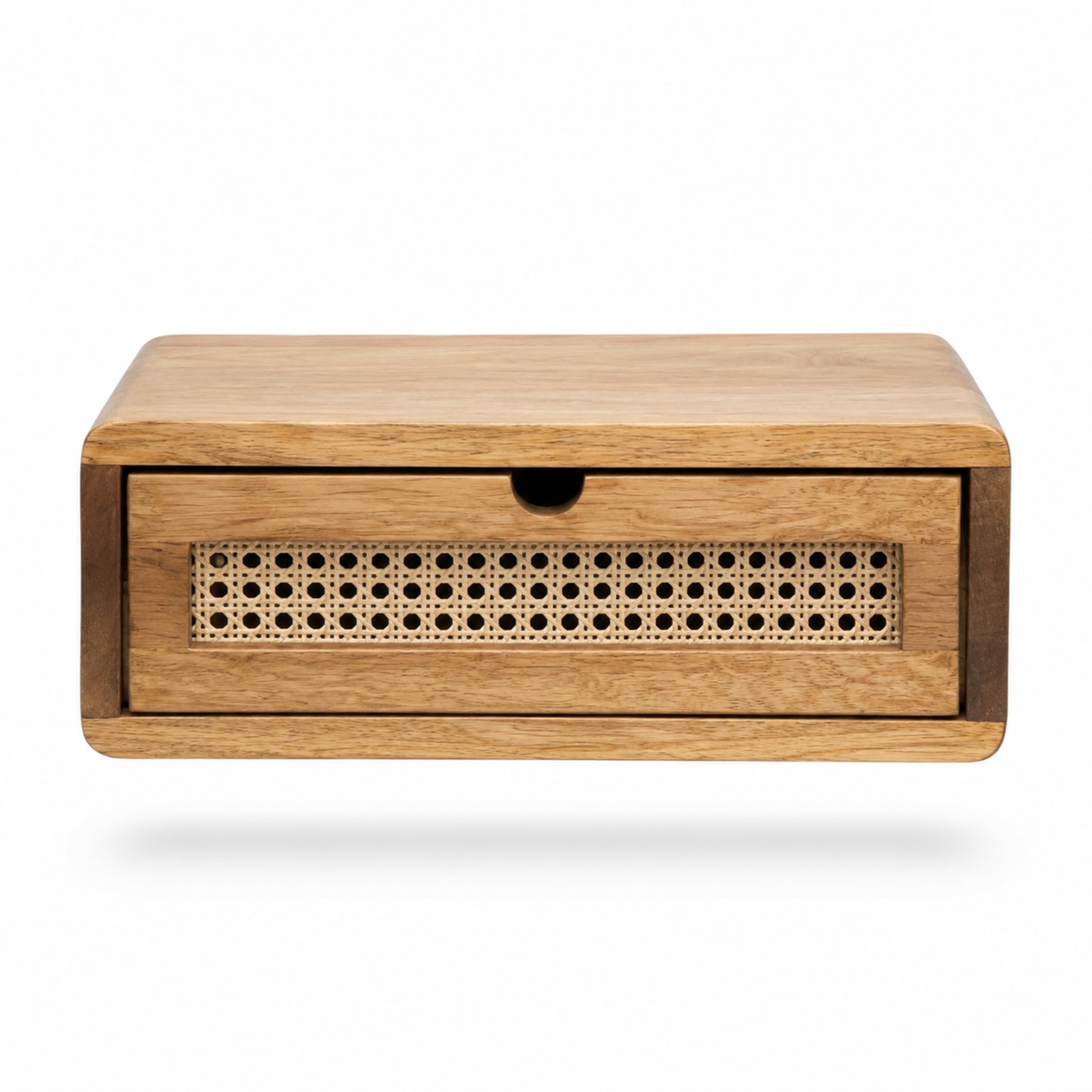 Solid Mango Wood Wall Mounted Nightstand with Rattan Drawer | Floating Bedside Table & Minimalist Shelf for Bedroom | Handmade Boho Storage Organizer | 30 x 25 x 12 cm-image-17
