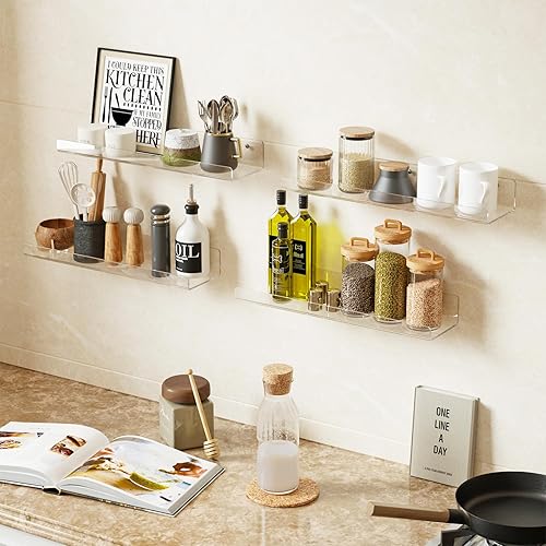 Miniatura 6 de Paquete de 4 estantes flotantes para pared, estante transparente de 15 pulgadas, estante flotante de pared acrílico, estantes de exhibición para