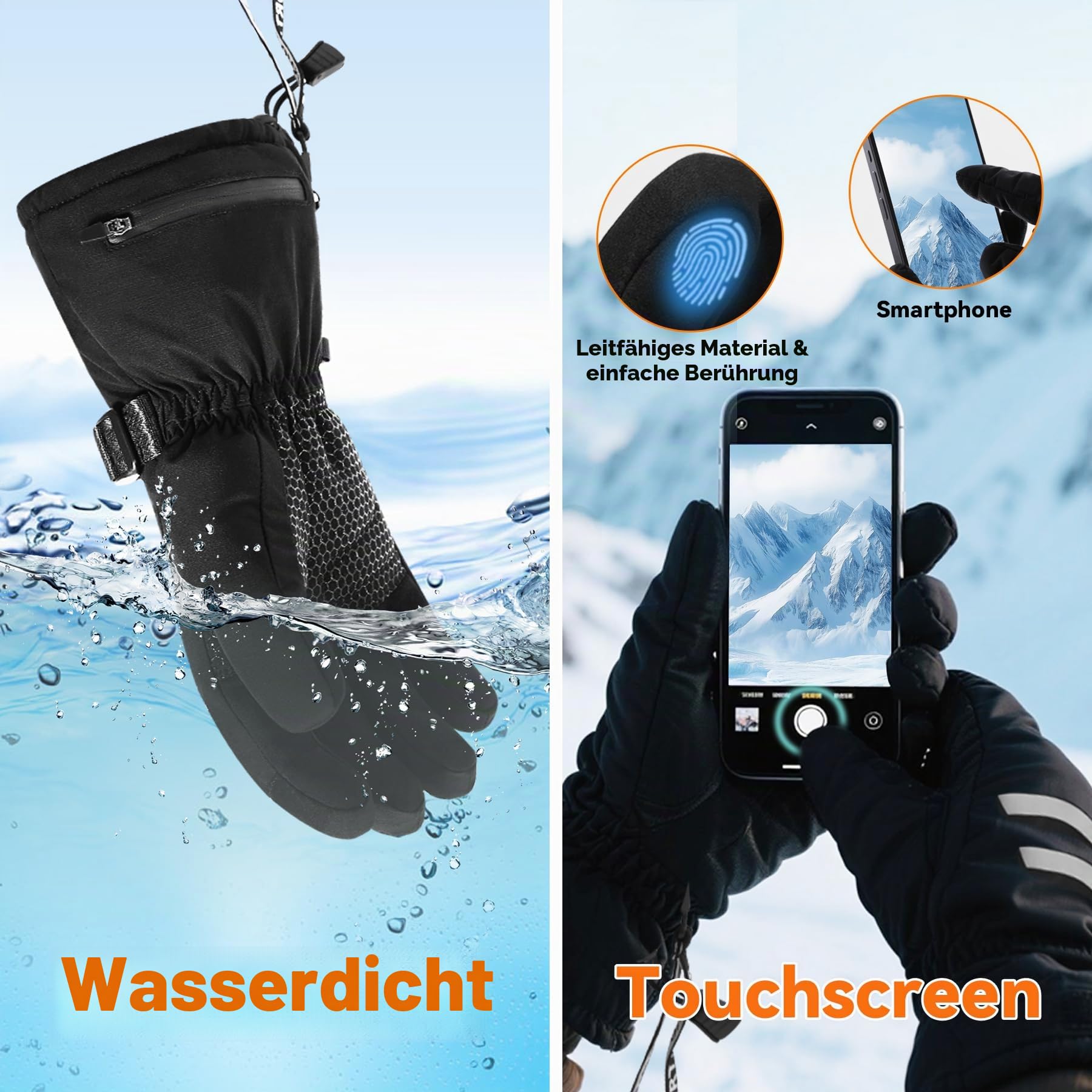 Beheizbare Handschuhe Herren Damen, Wiederaufladbare Elektrische Beheizte Handschuhe mit 2600mAh Akku 3 Heizstufen, wasserdichte Handwärmer Handschuh Beheizbar Schwarz 2XL