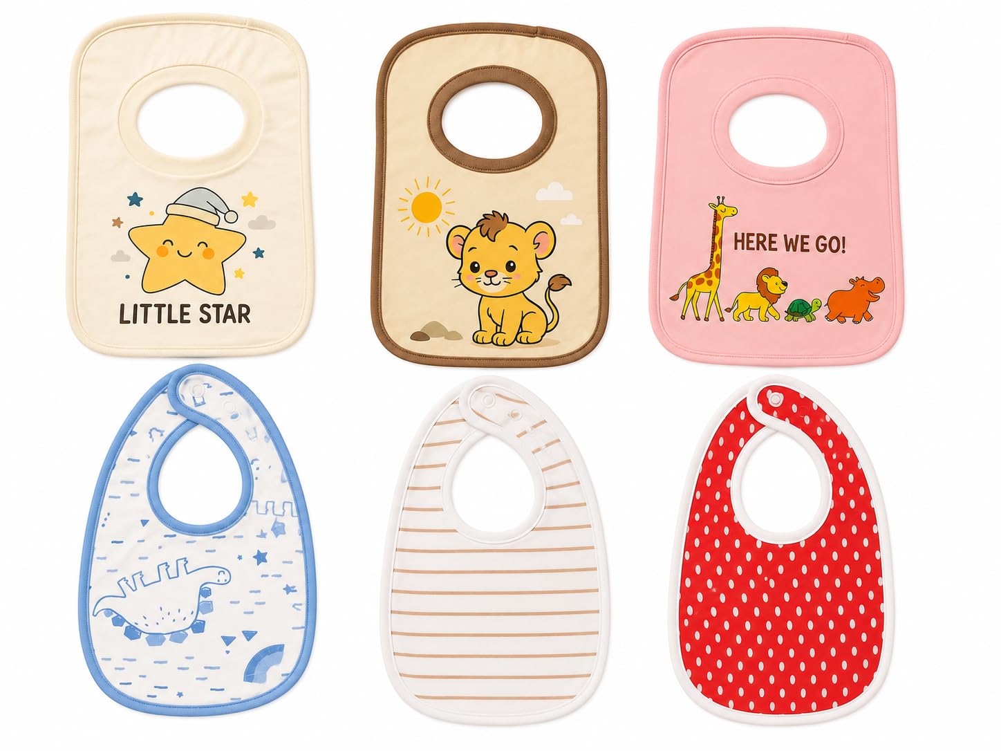 Baby Bibs Pack of 6, Assorted Prints – Soft Cotton, Adjustable Snap – Unisex-picture-19