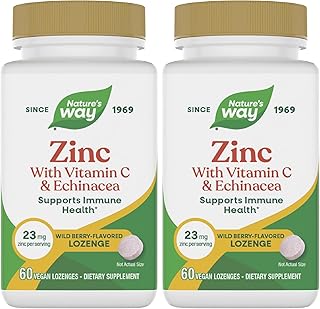 Nature's Way Zinc Lozenges with Vitamin C & Echinacea, Immune Support*, Wild Berry Flavored, 60 Lozenges (Pack of 2)