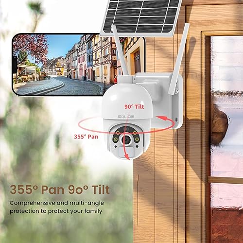 Miniatura 5 de SOLIOM Cámara de seguridad celular S800C-4G LTE para exteriores, inclinación panorámica, vista de 360°, 1080p, alimentación solar, visión nocturna a