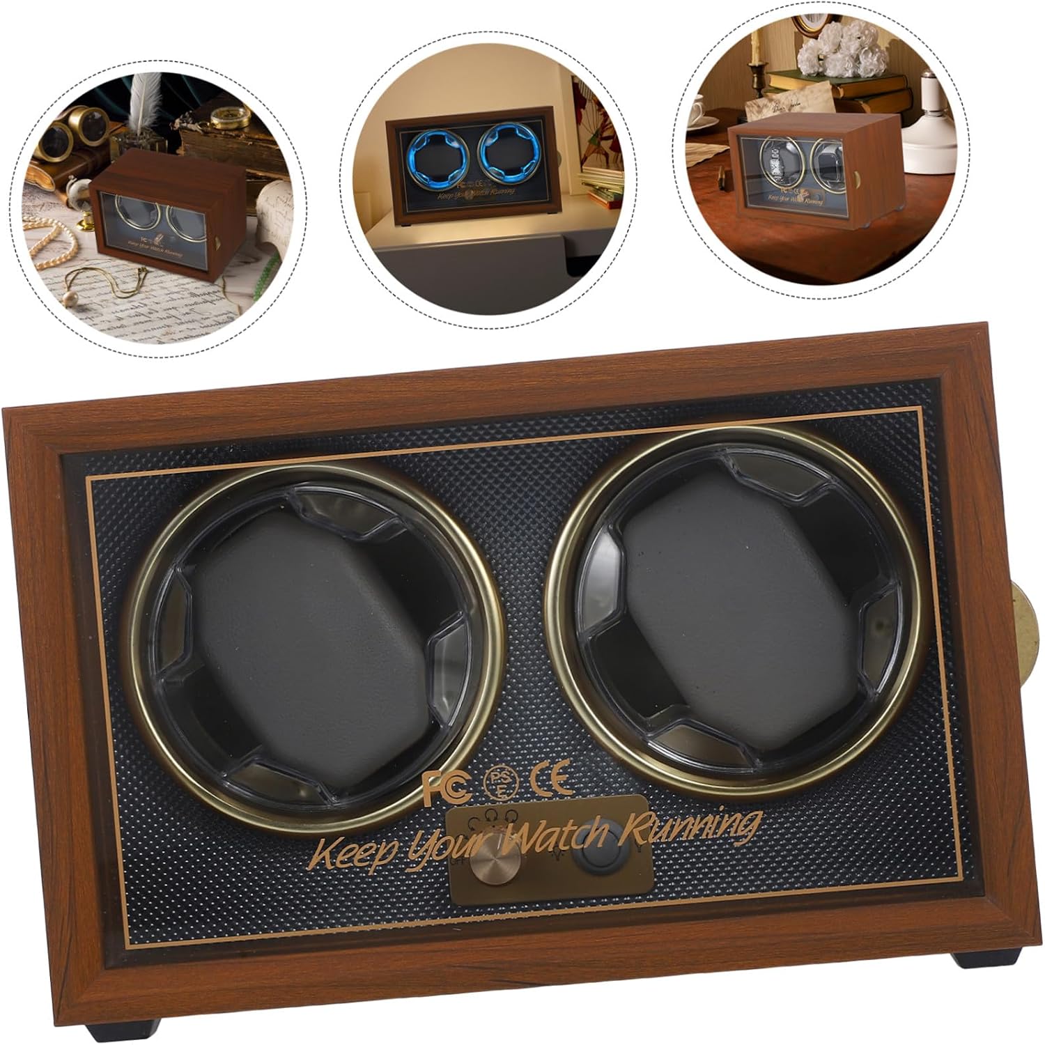 VILLCASE Wooden Mechanical Watch Winder Box for 2 Watches Black Walnut Wood Case with Adjustable 5-mode Automatic Rotating Holder Random Color