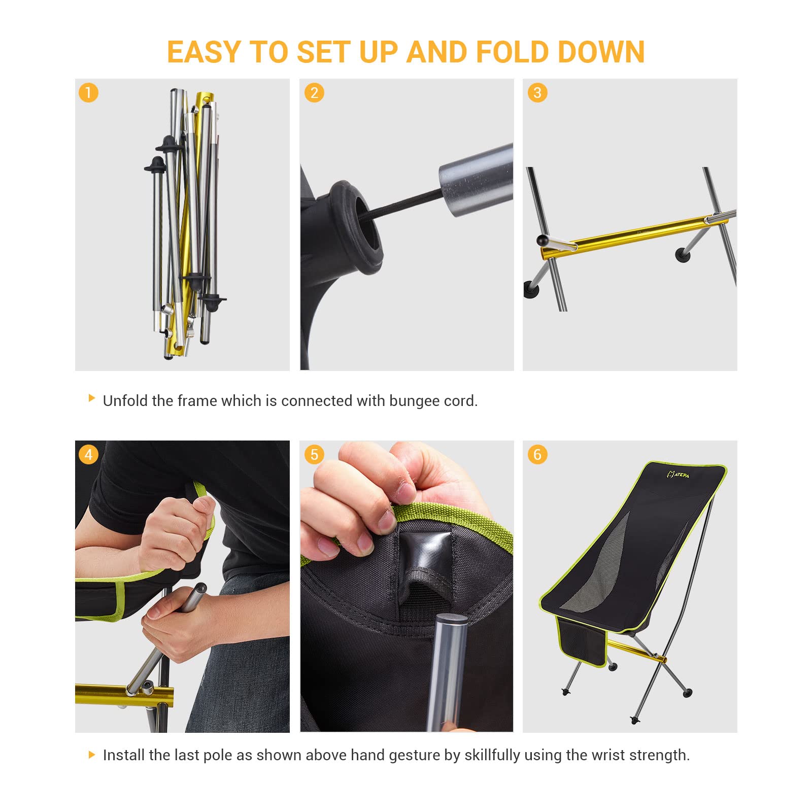 ATEPA 2 Pack Lightweight Camping Chair Ultralight High Back Folding