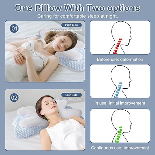 Miniatura 5 de Almohada cervical de mariposa de espuma viscoelástica para aliviar el dolor de cuello, almohada ortopédica ergonómica para dormir de lado, espalda