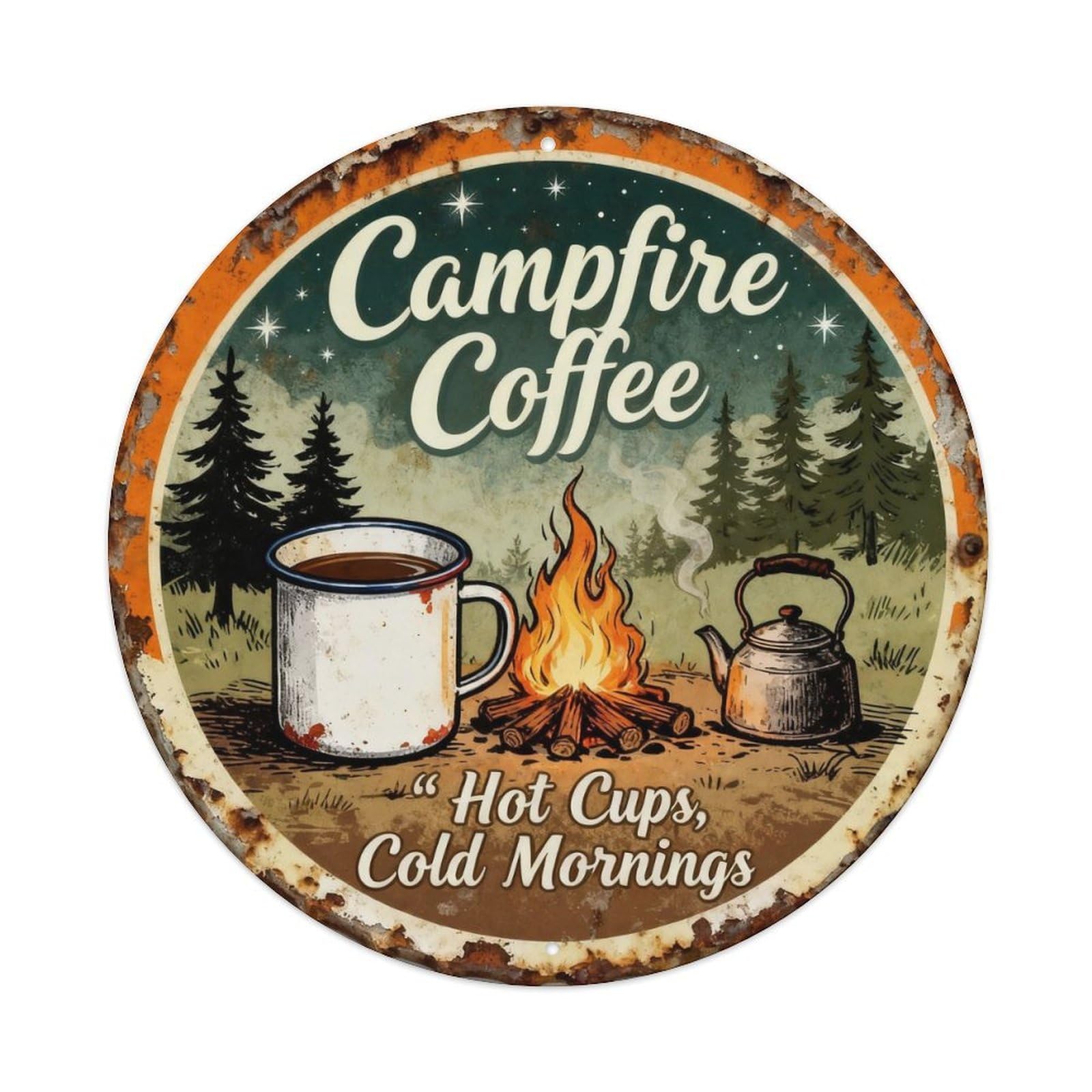 Campfire Coffee Cabin Decor Metal Tin Sign Plaque