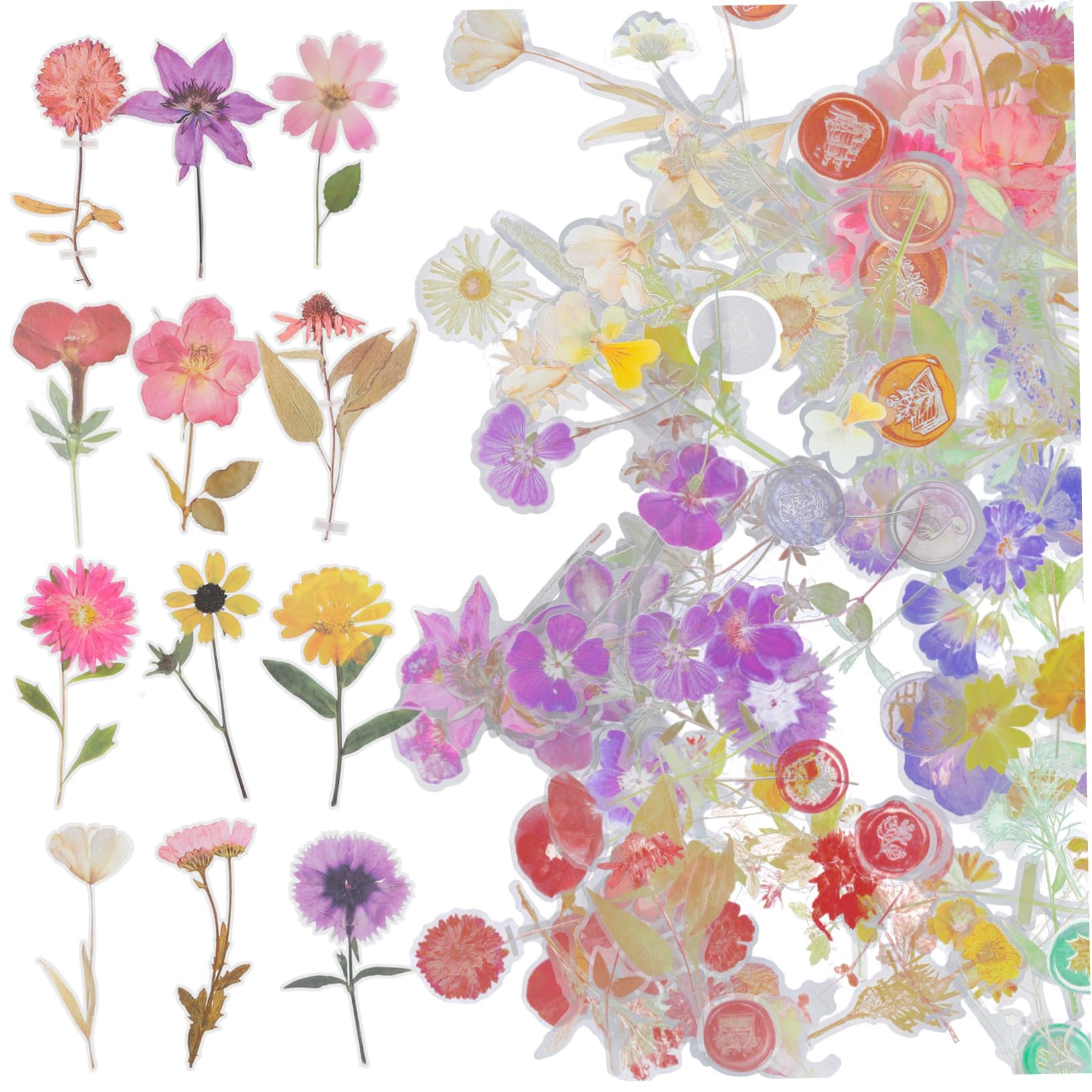 SHINEOFI 18paquets Autocollants Floraux Décoratifs Pack De Stickers Fleurs Séchées Pour Scrapbooking Et Journal Intime Autocollants Esthétiques Pour Et Décoration Personnelle