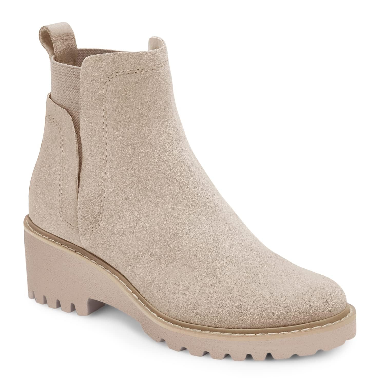 Trish Lucia Womens Platform Lug Sole Chelsea Boots Ankle High Chunky Block Heel Non-Slip Suede Leather Slip on