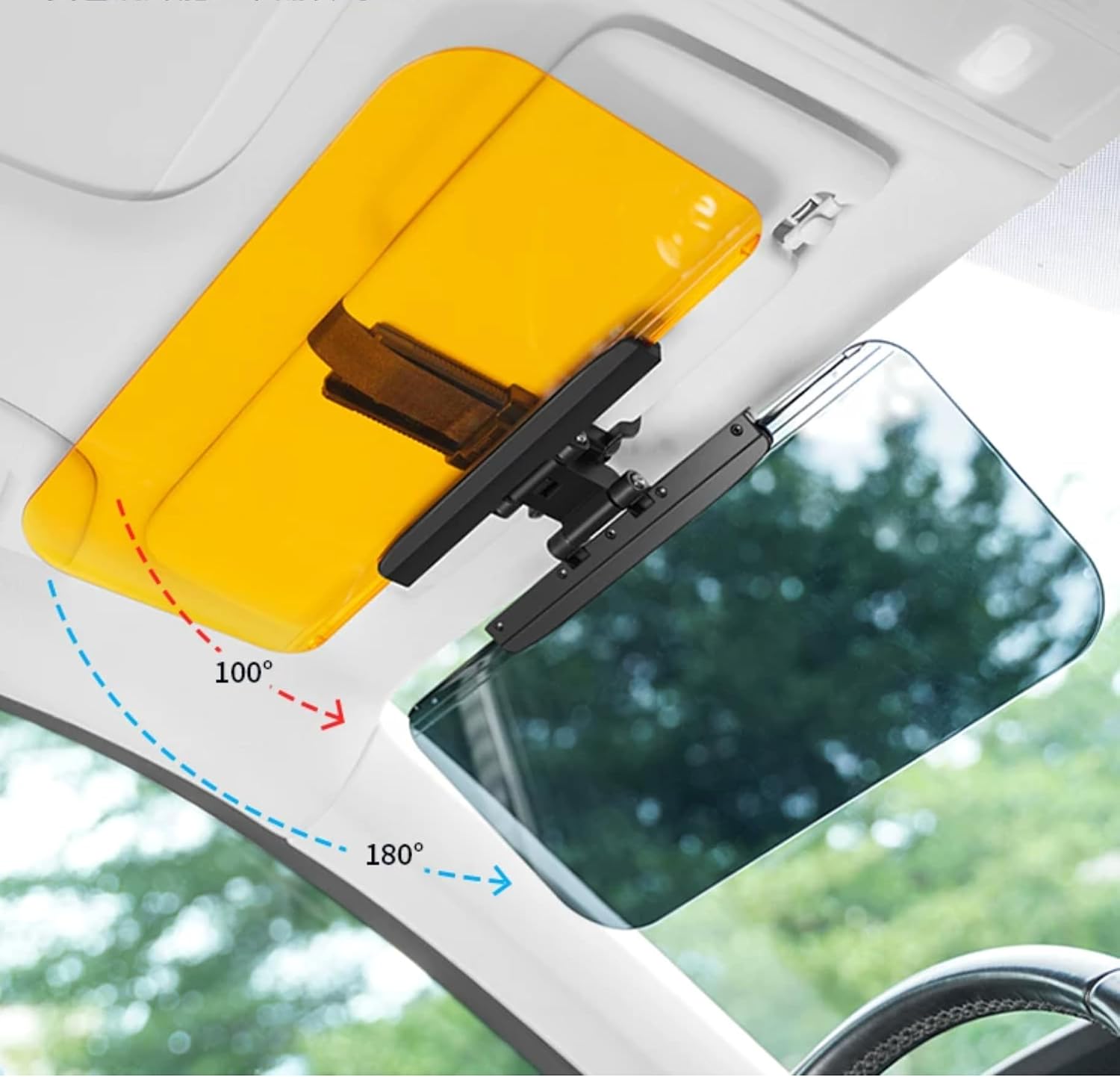 HD Anti-Glare Car Sun Visor Extender - 2-in-1 Polarized Driving Visor for Day & Night, UV400 Eye Protection Shield, Clear Vision Windshield Shade, Universal Fit for Most Vehicles (4.9"-7.8" Bracket)