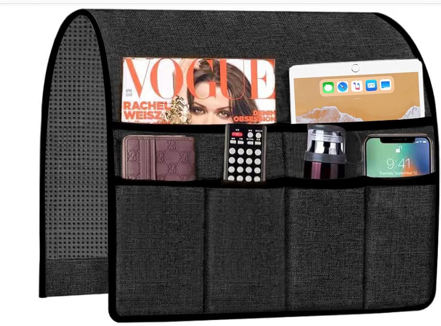 Armrest Caddy Organizer Storage Holder for Couch Sofa Armchair Fit Magazine, Reading Glasses, Books, TV Remote Control, Cell Phone, iPad, 19x35 Inches