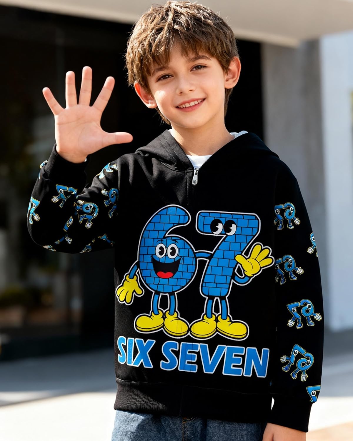 Kids 67 Hoodie Boys Girls Sweatshirt Six Seven Youth Zipper Jacket 6 7 Number Printed Long Sleeve for 2-12Y - Image 2