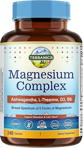 Terranics Suplemento complejo de magnesio con glicinato, citrato, taurato y malato  Apoya la salud nerviosa y del estado de ánimo  Incluye