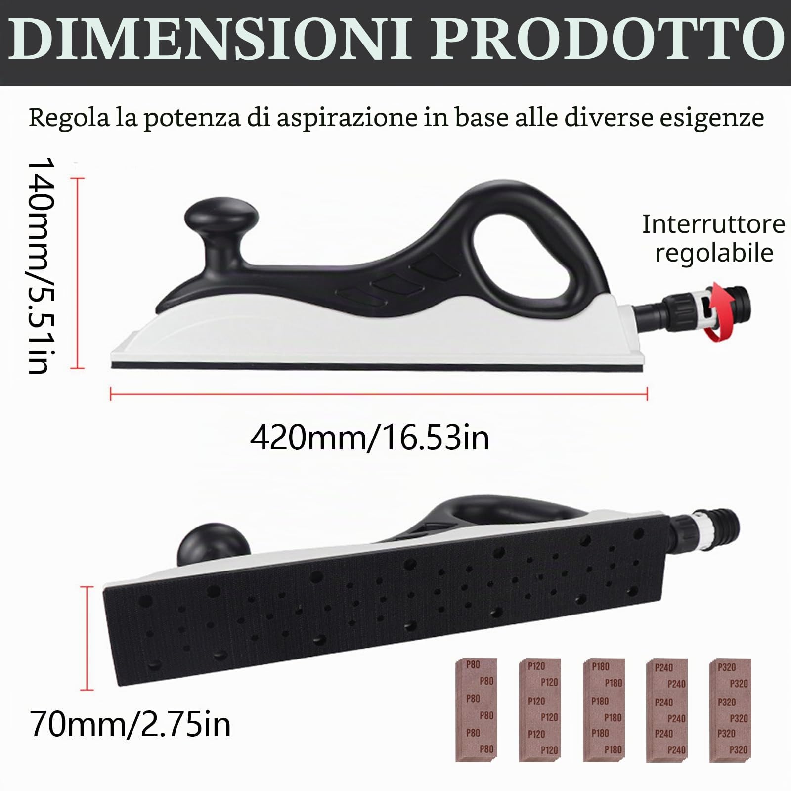 Levigatrice Manuale, 420 X 70 mm Blocco Di Levigatura Con Aspirazione Della Polvere Levigatura Senza Polvere Blocco Di Spugna Abrasiva Per Cartongesso Lucidatura Per Legno Pulizia Dell'edificio