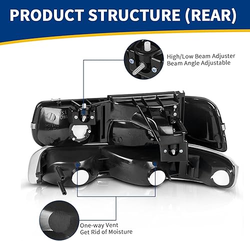 Miniatura 4 de AUTOSAVER88 Conjunto de faros compatible con Chevy Silverado 1999 2000 2001 2002 1500 2500 1500HD 2500HD 35002000-2006 Tahoe Suburban Par de faros