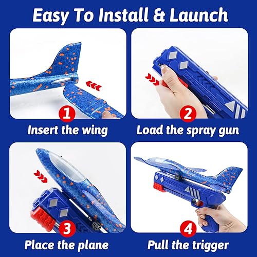 Miniatura 4 de TENGTUNG Paquete de 3 lanzadores de avión 2 modos de vuelo aviones planeadores de espuma con luz LED juguetes voladores al aire libre para niños