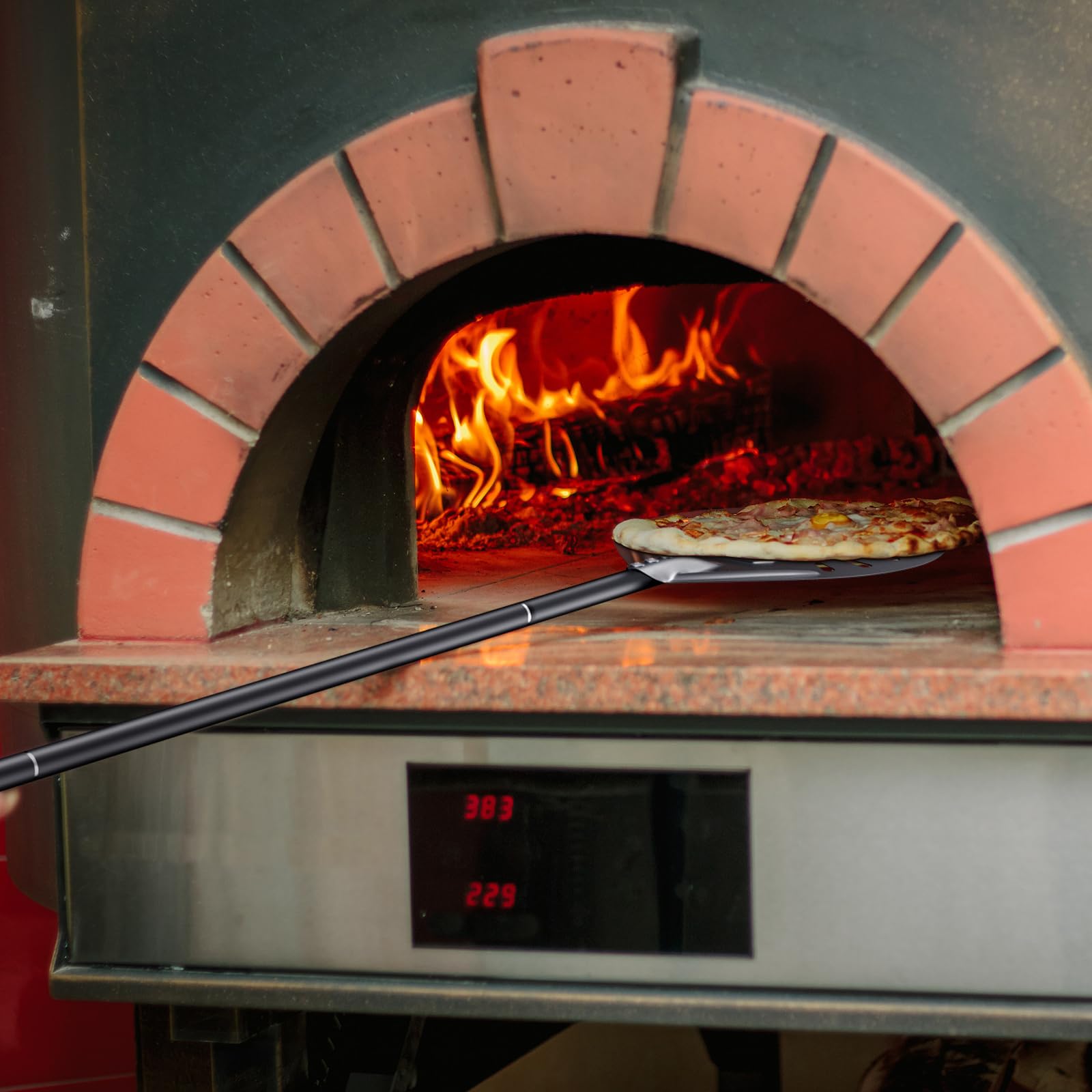 Pizzaschieber, 23 cm Pizzaschaufel perforierte Aluminiumschaufel mit abnehmbarem 160 cm langem Griff, leichte Pizzaschaufel zum Backen von hausgemachtem Pizzabrot
