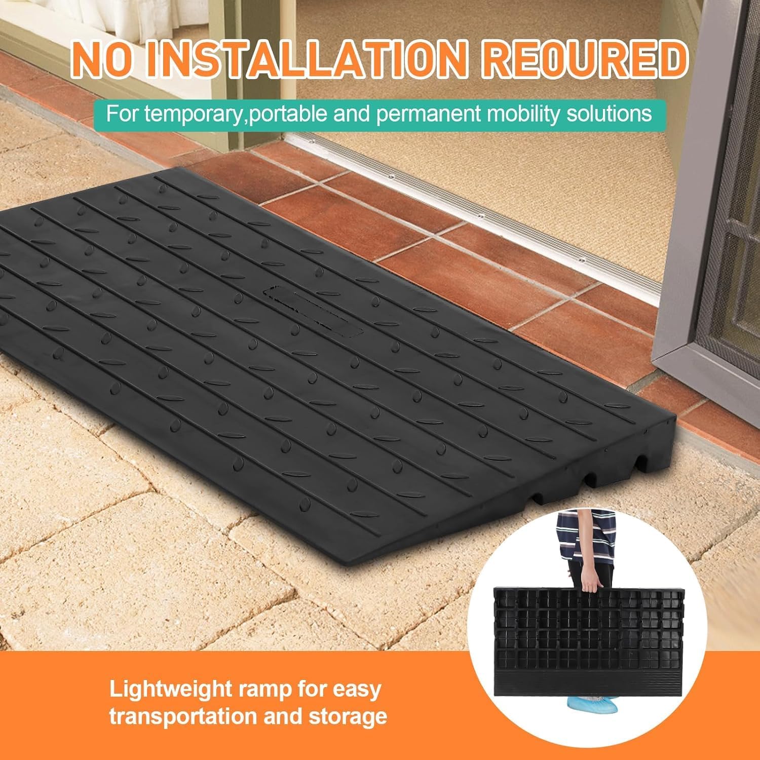 3" Rise Rubber Threshold Ramp, Heavy Duty Wheelchair Ramp for Doorways, Non-Slip Doorway Ramp with 3-Channel Cord Cover, 2500 Lbs Load Capacity for Home, Curb & Entry Use