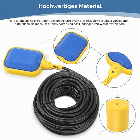 Float Switch 250V Water Level Regulator Rectangular Float Switch Water Level Sensor Switch with 10M Cable for Electric Pump Water Tank