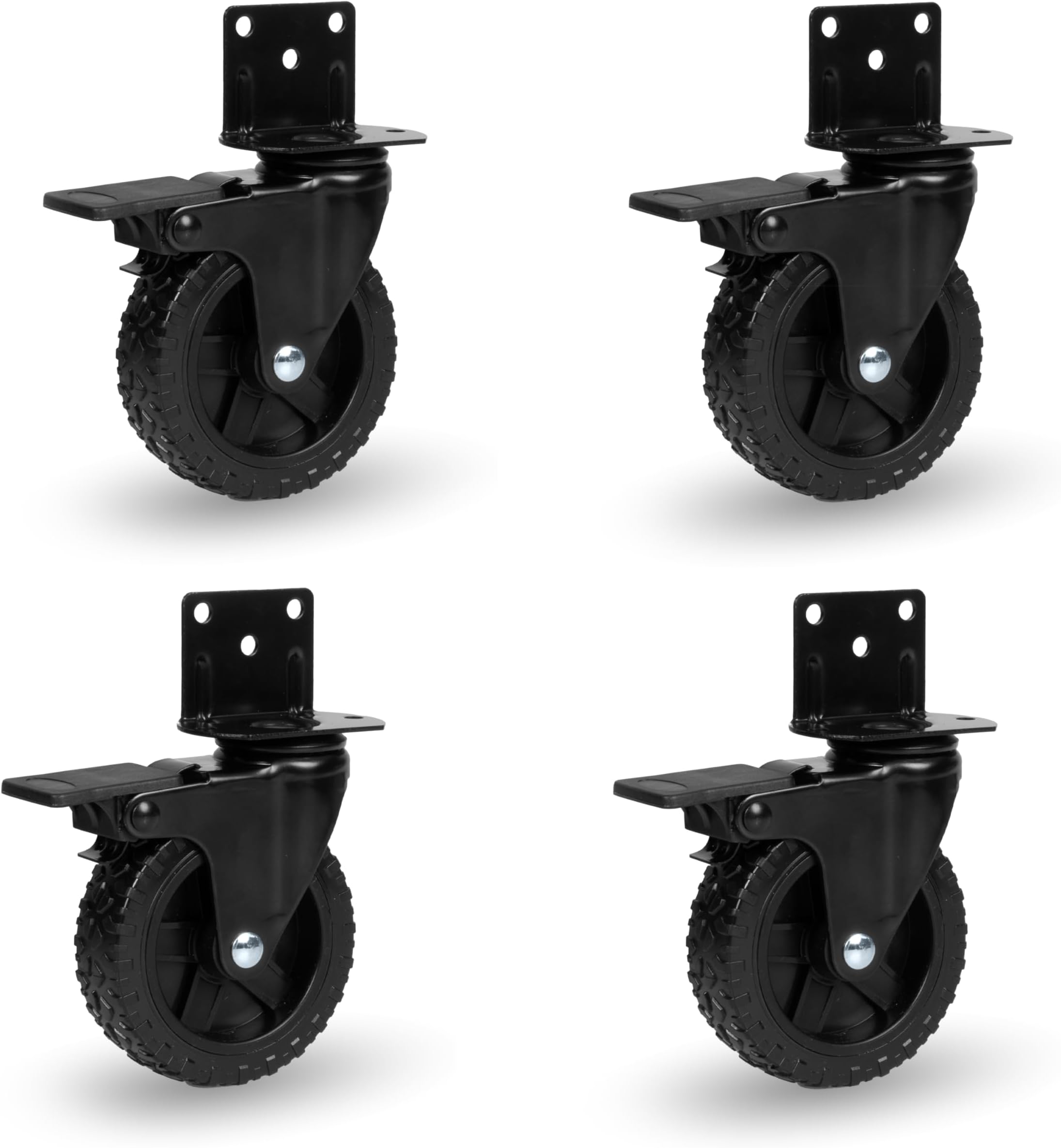 Iron Forge Tools Side Mount Casters Set of 4, Swivel Caster Wheels for Furniture, Cart, Black Powder Coated L-Shaped Plate 3 Inch Castor Wheels, 200lbs Total 4 Wheel Capacity, with Knobby Tires