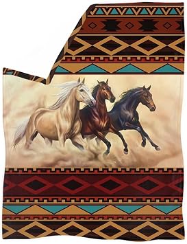 HUGS IDEA Aztec Tribal Horse Fleece Blanket for Boys Girls- Southwestern Navajo Geometric Print Plush Throw Blanket for Sofa Couch Kids Room Bedroom