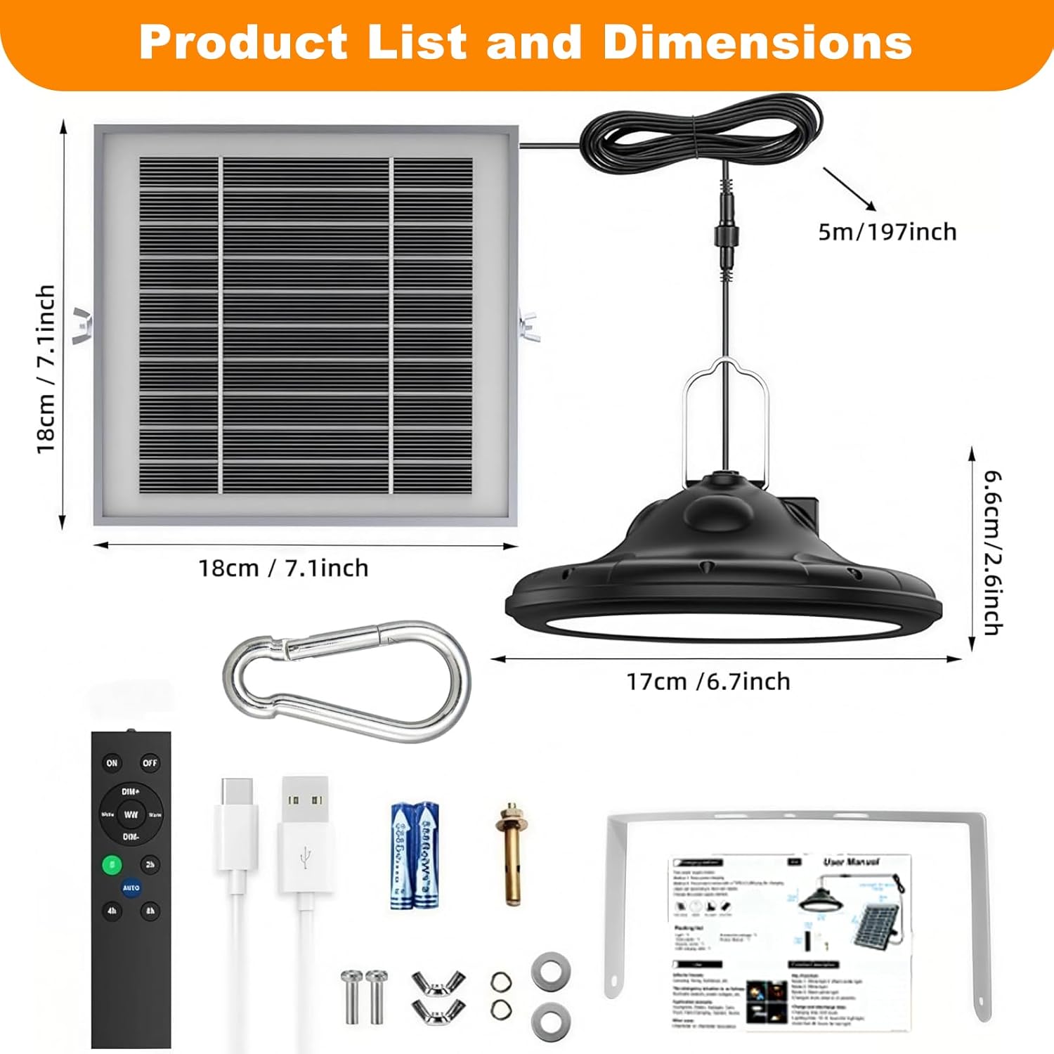 Solar Chicken Coop Light with Timer, Outdoor Solar Pendant Lights IP66 Waterproof & 16.4ft Cord, 3-Color Dimmable Shed Lights for Sheds, Chicken Coop, Farm, Stables