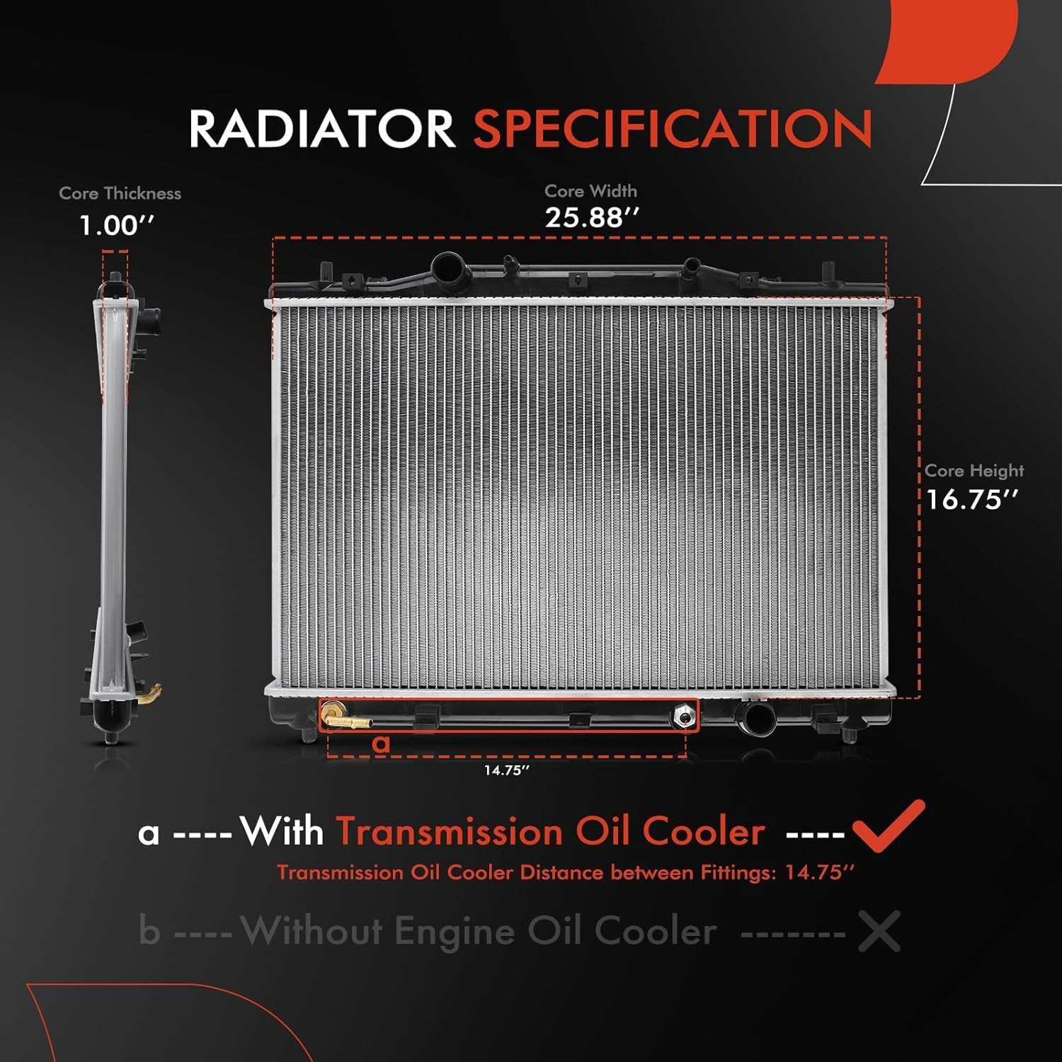 A-Premium Engine Coolant Radiator with Transmission Oil Cooler Compatible with Cadillac CTS 2003-2004 V6 3.2L, Automatic Trans