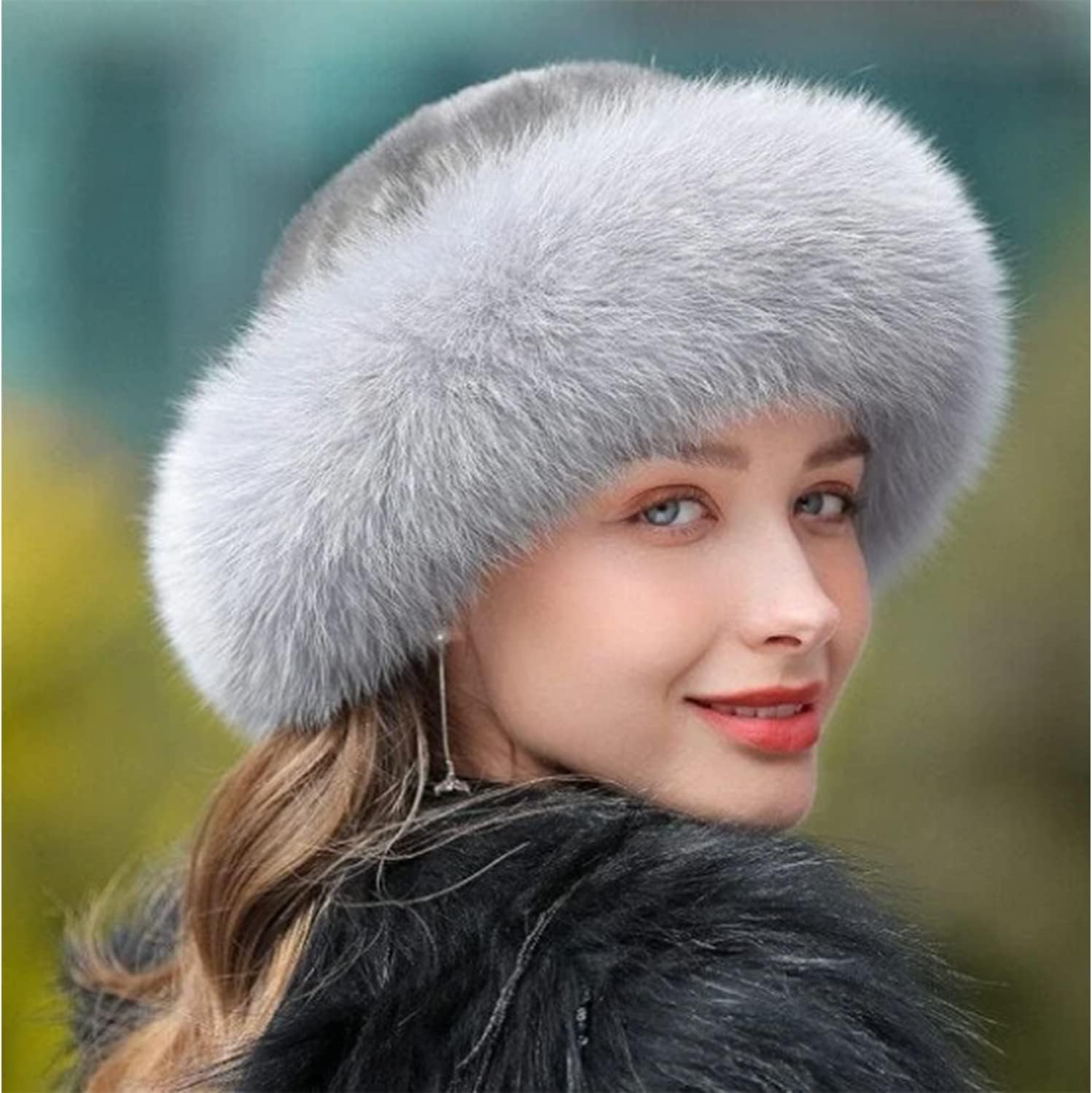 Ujicde Women's Faux Fur Fashion Hat for Winter, Russian Style Warm Cap Hat Faux Fur Headband (Color : Gray#1, Size : One Size)