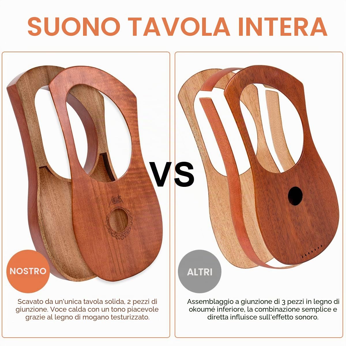 Lyre harp,AKLOT lira arpa 7 corde in metallo in mogano con chiave di accordatura e custodia nera