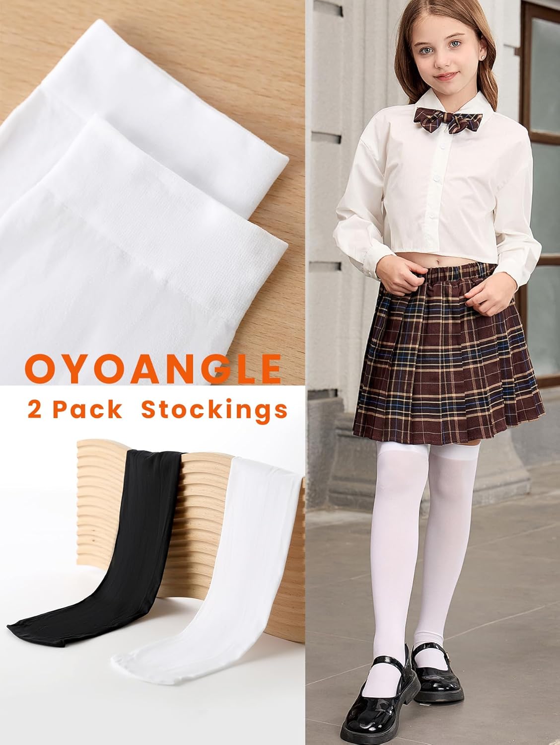 OYOANGLE Girl's 2 Pairs Solid Over Knee High Stockings Uniform Long Socks - Image 4
