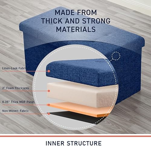 Miniatura 100 de Ornavo Home Otomana plegable de almacenamiento de 15 pulgadas, taburete cuadrado pequeño de almacenamiento, banco de dormitorio, color beige