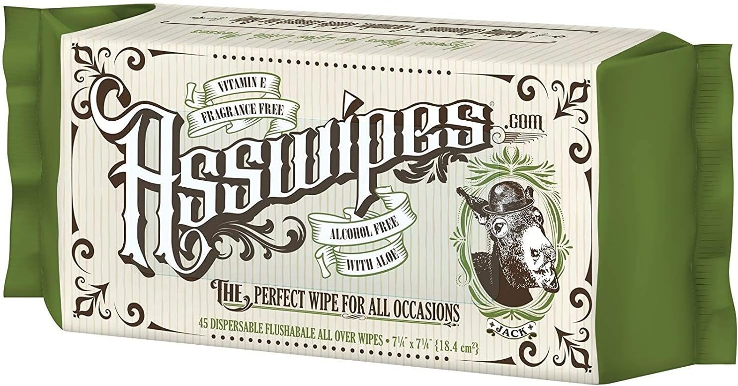 Asswipes Flushable Wipes (Bulk, 1080 wipes) - Personal Cleansing Body, Butt and Bathroom Wipes with Aloe & Vitamin E - Made Without Alcohol or Parabens (Pack of 24)